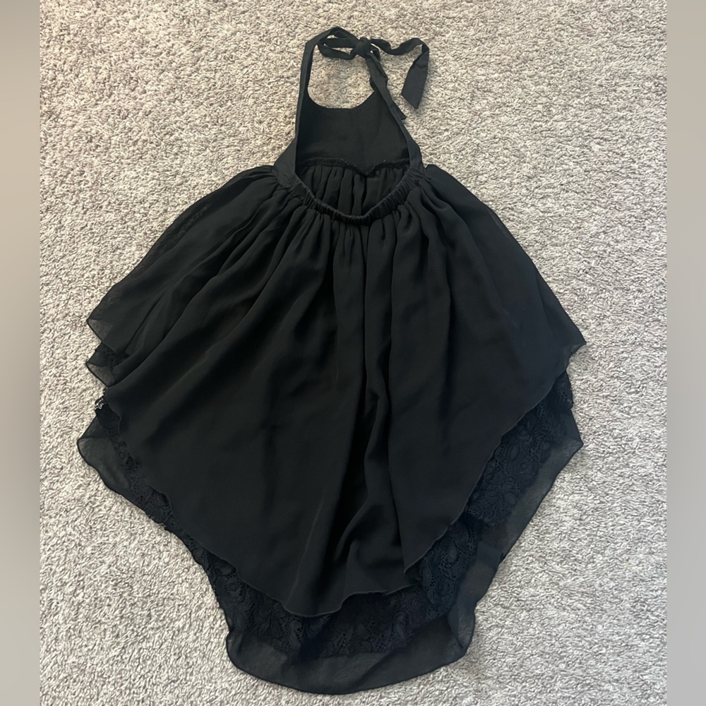 Black Halter Lace Trim hi lo dress size 4 - Picture 2 of 3